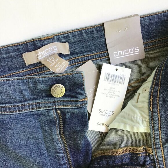 Chicos Outlet Regular Slim Leg Ankle Roll Cuff Jeans Womens 15 Medium Wash Denim - Picture 7 of 8